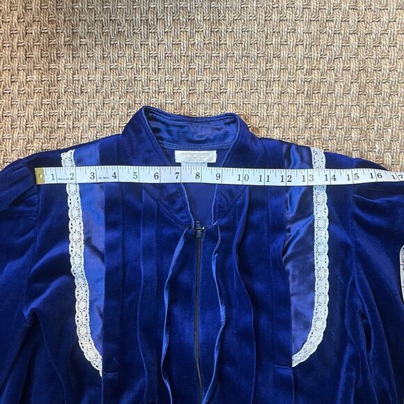 VTG Contemporary Collection Blue Velvet House Coat Full Length Cottage Granny M - Picture 4 of 9